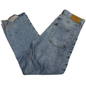 H&M Womens Loose Straight High Waist Jean 10 Blue Distressed Ripped Baggy 90 Y2K